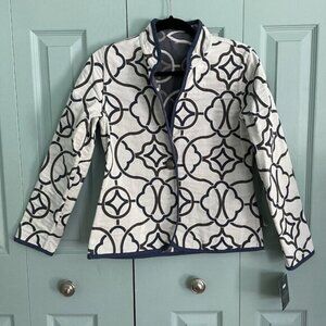 Trimdin Womens Reversible Single Button Jacket XS Artsy Geometric Indigo